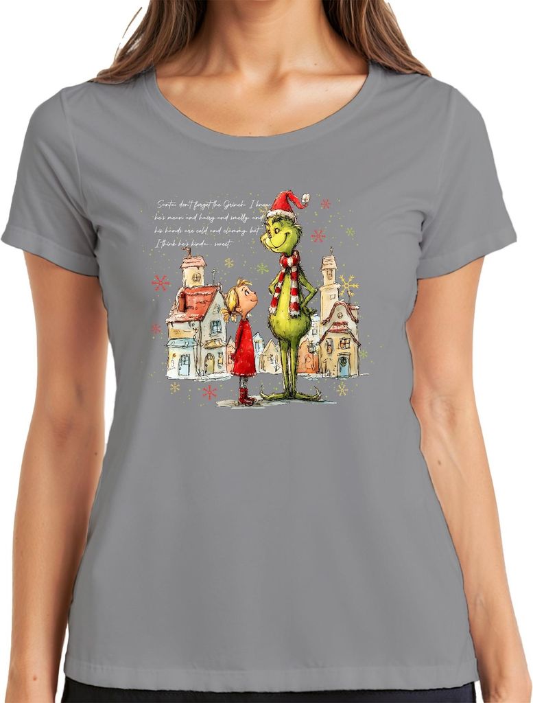 Santa Don't Forget The Grinch Cindy Lou Who Weihnachten grün Damen T-Shirt, Grau, 3XL