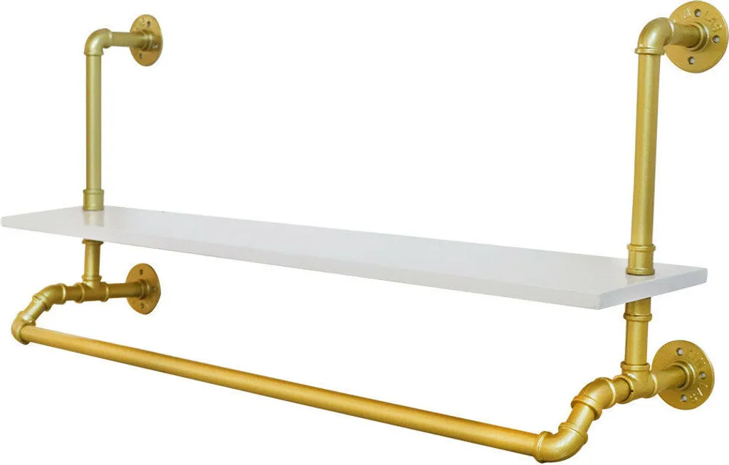 Cintre Étagère Tube de Fer 40'' - Portant Suspendu Noir Style Rétro Chic