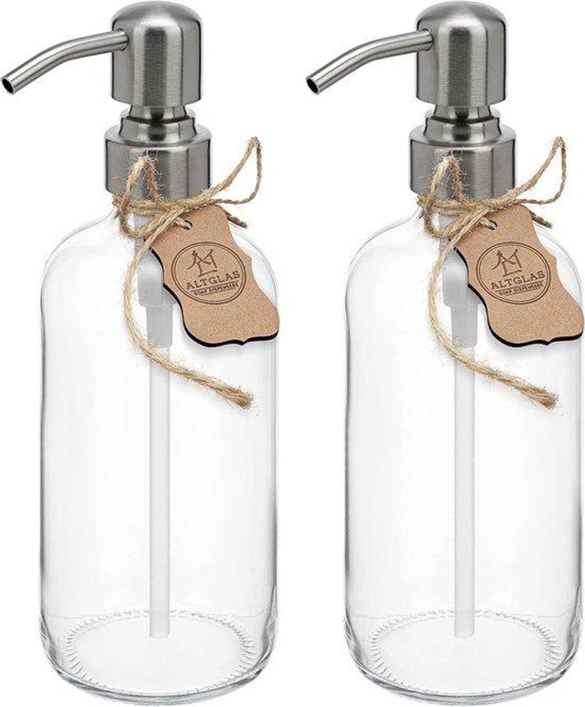 Glas-Wasserdispenser mit Edelstahl-Pumpkopf - 2 Stück - 500ml