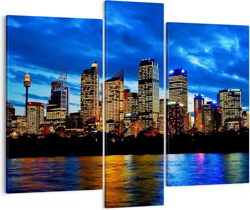 Bild auf Leinwand - Leinwandbild - Australien Nacht Stadt Wolkenkratzer - 95x80cm - Wand Bild - Wanddeko - Leinwanddruck - Bilder - Kunstdruck - Le...