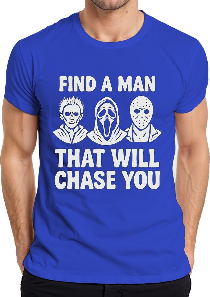 Find a Man That will chase You Horror Masken Jason Ghostface Herren T-Shirt, Blau, 3XL