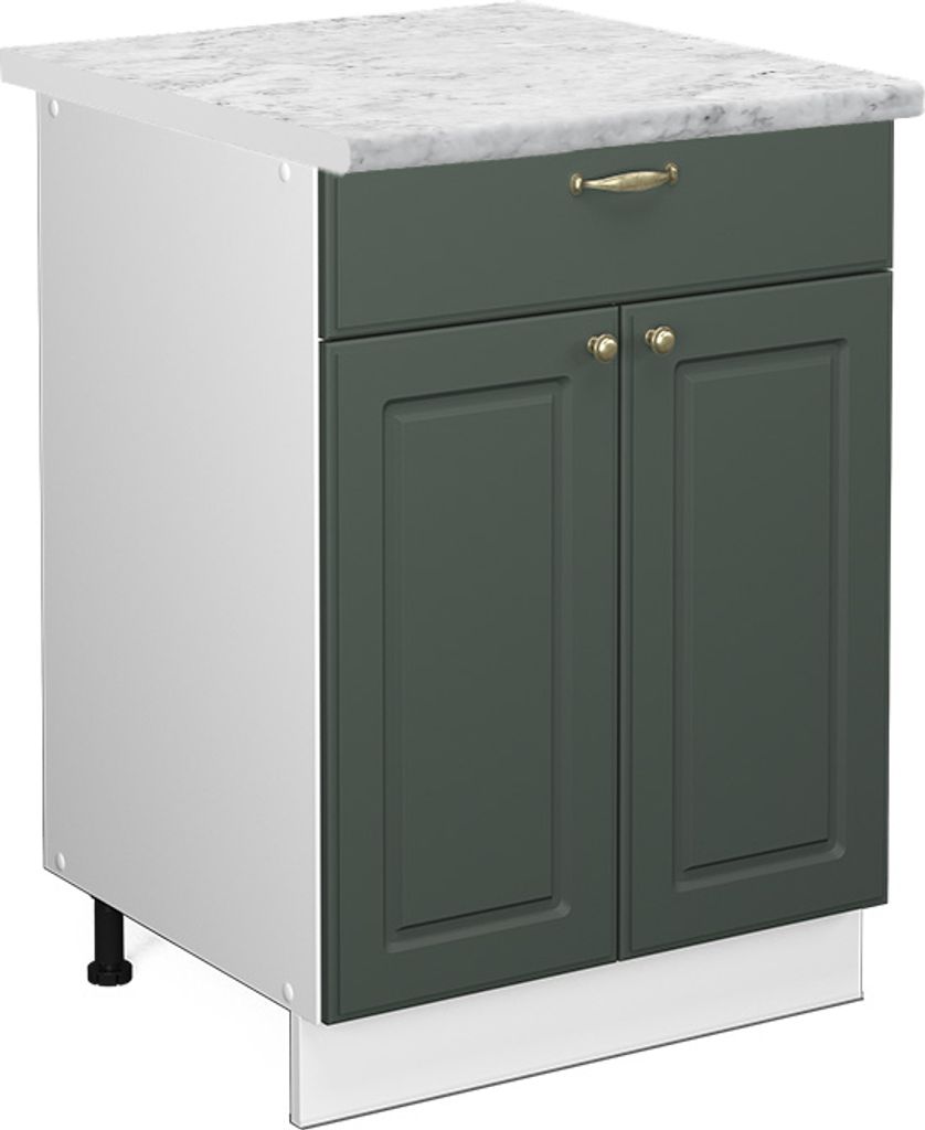 Küchenunterschrank Vicco Fame-Line Grün-Gold Landhaus 60 cm mit Schublade, AP Marmor, Model 46844