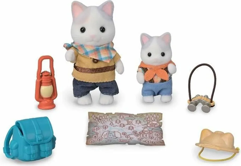 Figurines Chat Latte Sylvanian avec Accessoires Forêt et Camping