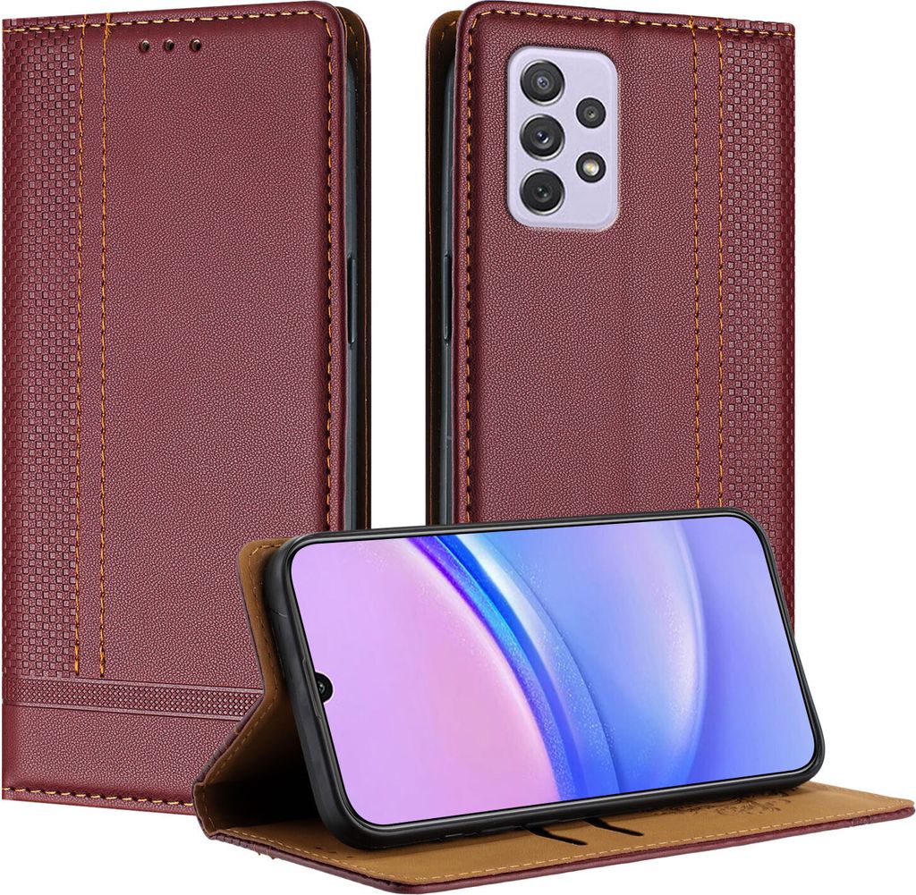 Handyhülle für Samsung Galaxy A72 Leder Flip Klappbare Schutzhülle mit Standfunktion Dunkelrot