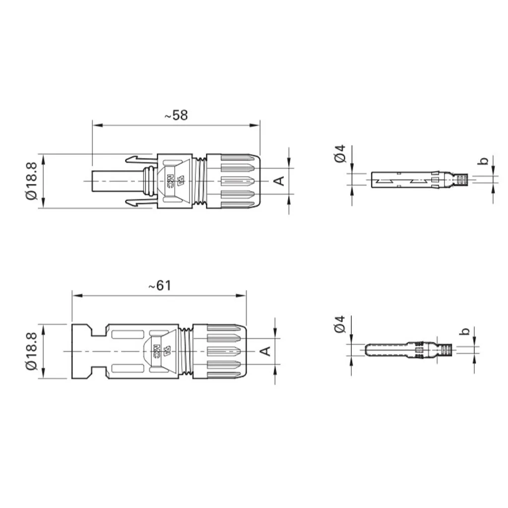 Connecteur MC4 10mm² PV-KST4 PV-KBT4 contre les Pertes d'Énergie