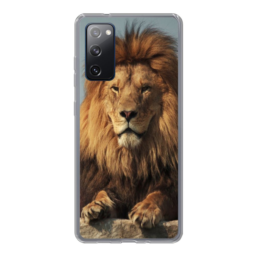 MuchoWow Handyhülle Schutzhülle Hülle für Samsung Galaxy S20 FE Löwe - Felsen - Porträt Silikon Softcase Handy Hülle - Abdeckung