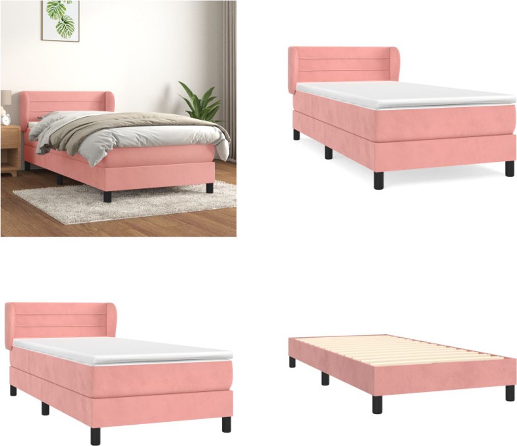 vidaXL Boxspringbett mit Matratze Rosa 90x190 cm Samt - Boxspringbett - Boxspringbetten - Bett - Schlafzimmermöbel