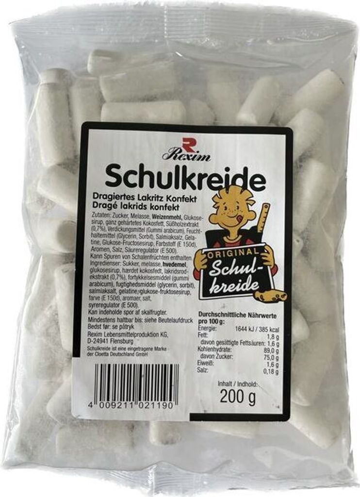 Schulkreide / Skolekridt, dragiertes Lakritz Konfekt, Tüte, 200 g, Rexim