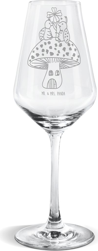 Mr. & Mrs. Panda Weinglas Marienkäfer Fliegenpilz - Transparent - Geschenk, wein glas, Haus, Fleigenpilzhaus, Weißweinkelch, Weißwein, Wohnung, ...