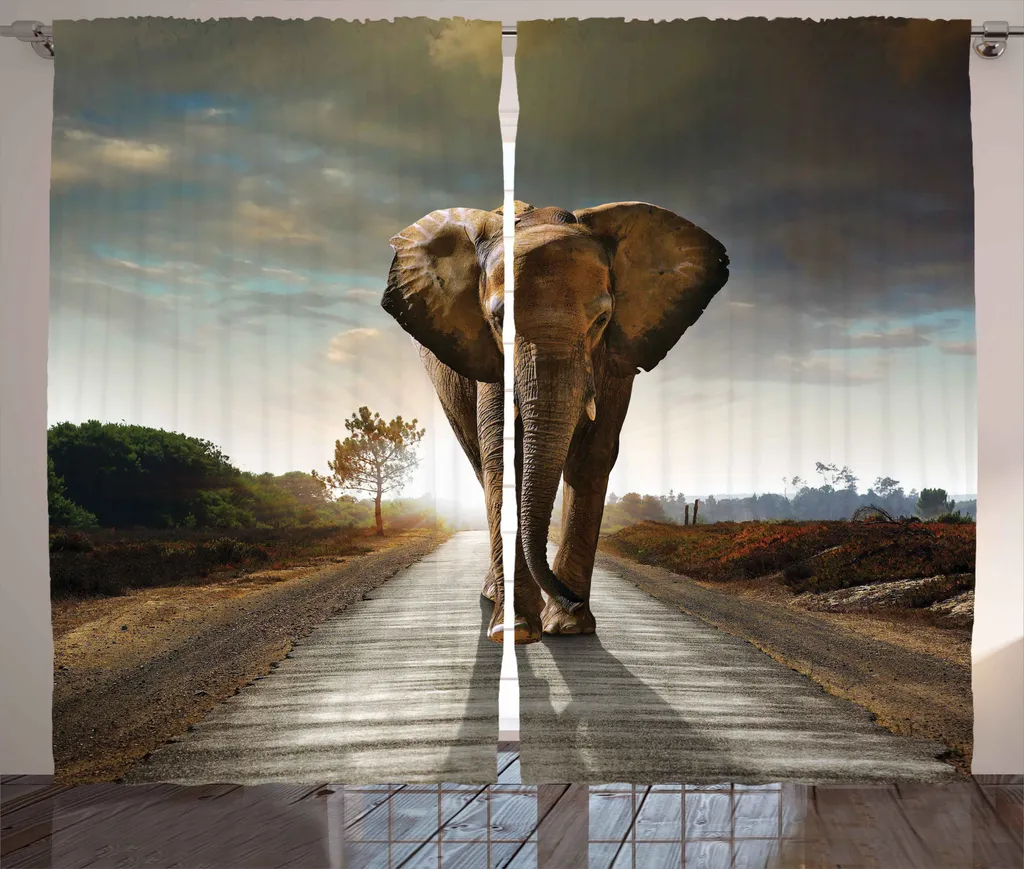 Rideau Décoratif Éléphant pour Grande Fenêtre et Déco Rustique