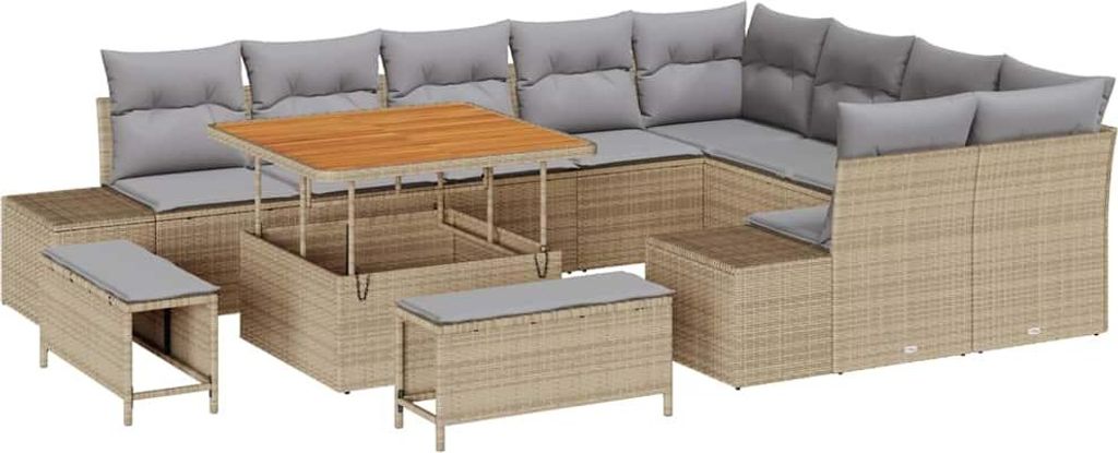 Garten-Sofa-Set mit Kissen mit Kissen 12 pcs Beige und Hellgrau