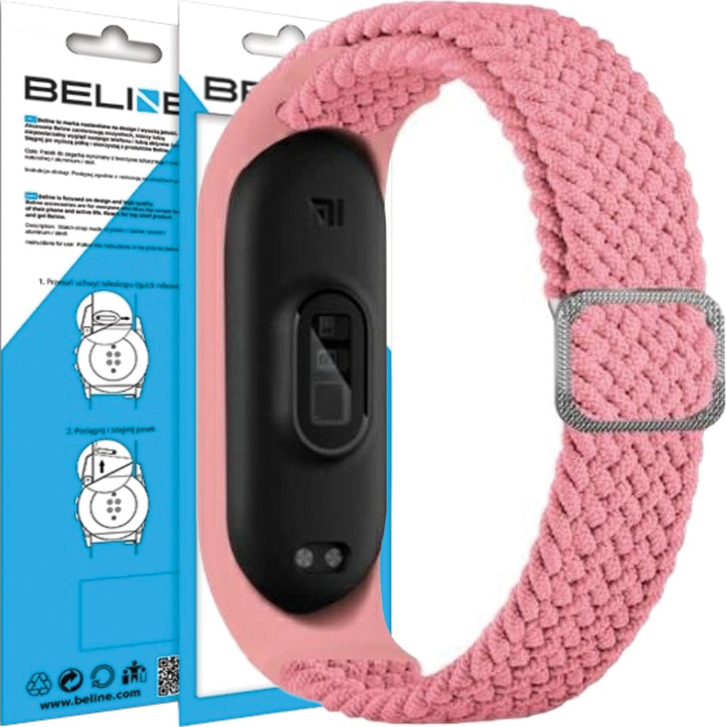 Beline Pasek Mi Band 3/4 Textil Różowy/Pink