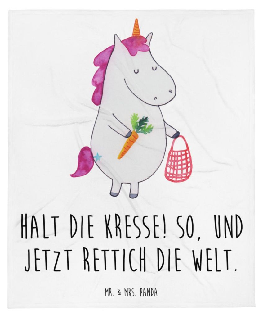 Mr. & Mrs. Panda Tagesdecke Einhorn Gemüse - Weiß - Geschenk, Unicorn, Wochenmarkt, Winterdecke, Einhörner, Sofadecke, Biomarkt, Decke, Plaid, B...