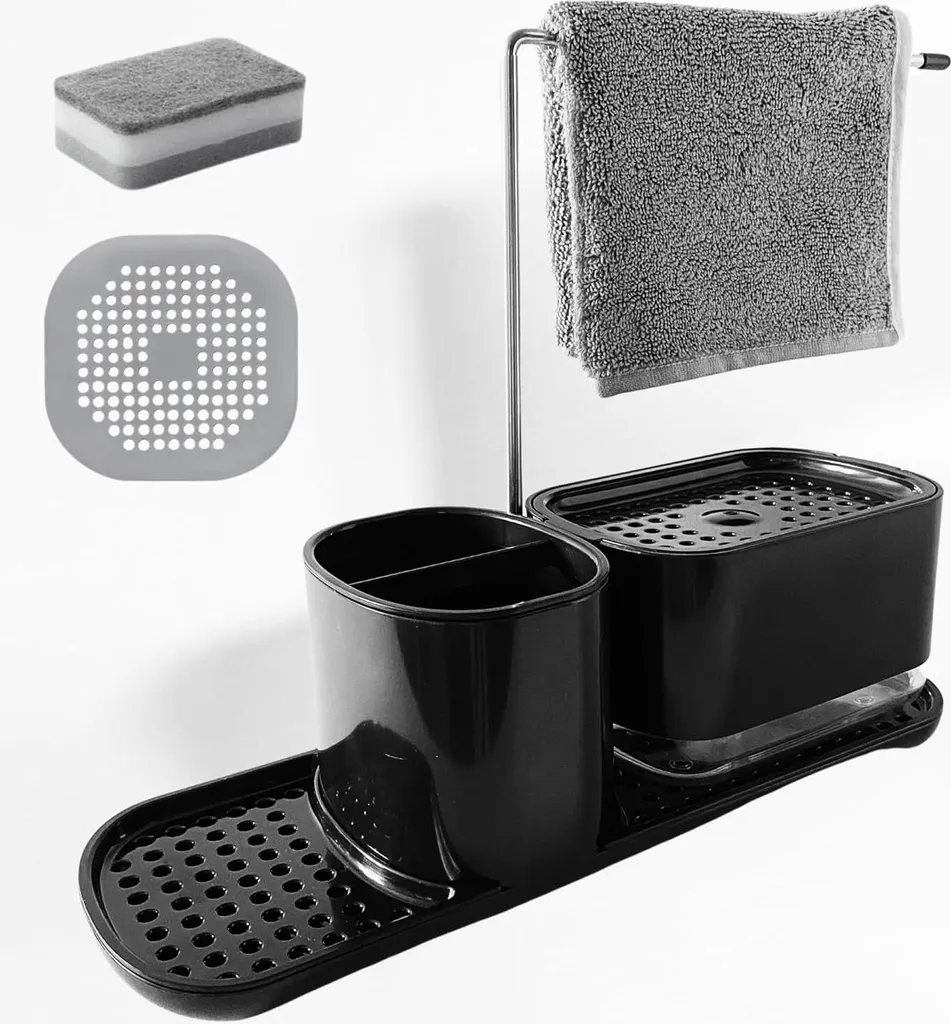 Solution de rangement évier avec distributeur de savon noir rechargeable