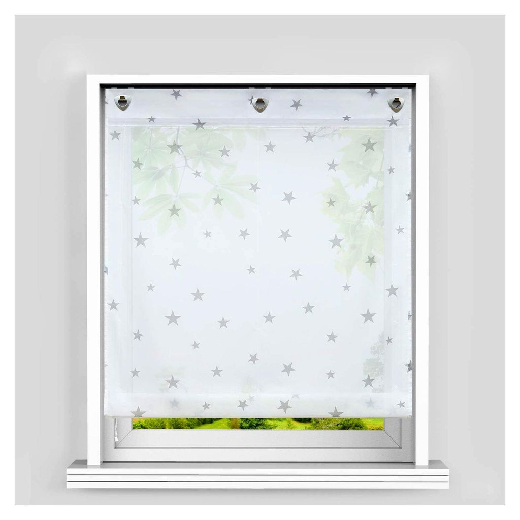 Transparente Raffrollo mit Sternenmuster für das Kinderzimmer, BxH 80x140cm, Weiß-Grau