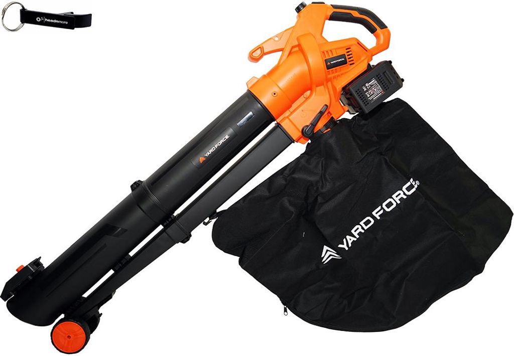 YARD FORCE 40V Akku Laubsauger Laubbläser C20C inkl. 2x4Ah Akku + HEADNMORE Schlüsselanhänger im HEADNMORE Bundle