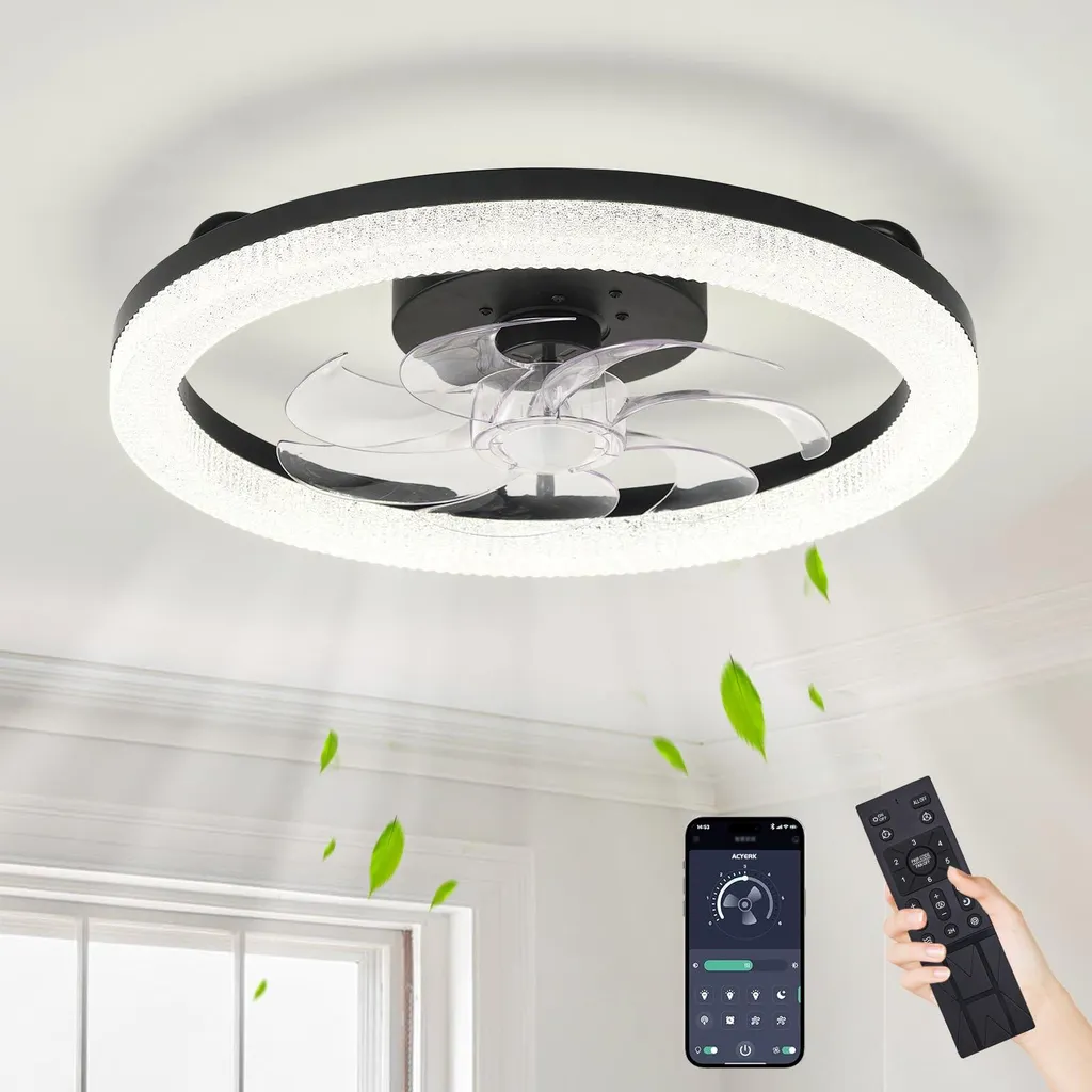 IZOWE Ventilateur de Plafond 52 cm en Cristal avec LED et 6 Vitesses