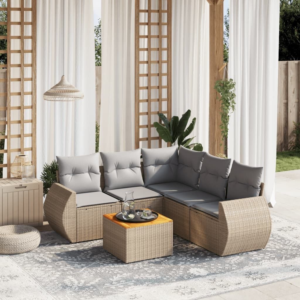 Maison Exclusive - 6-tlg. Garten-Sofagarnitur mit Kissen Beige Poly Rattan
