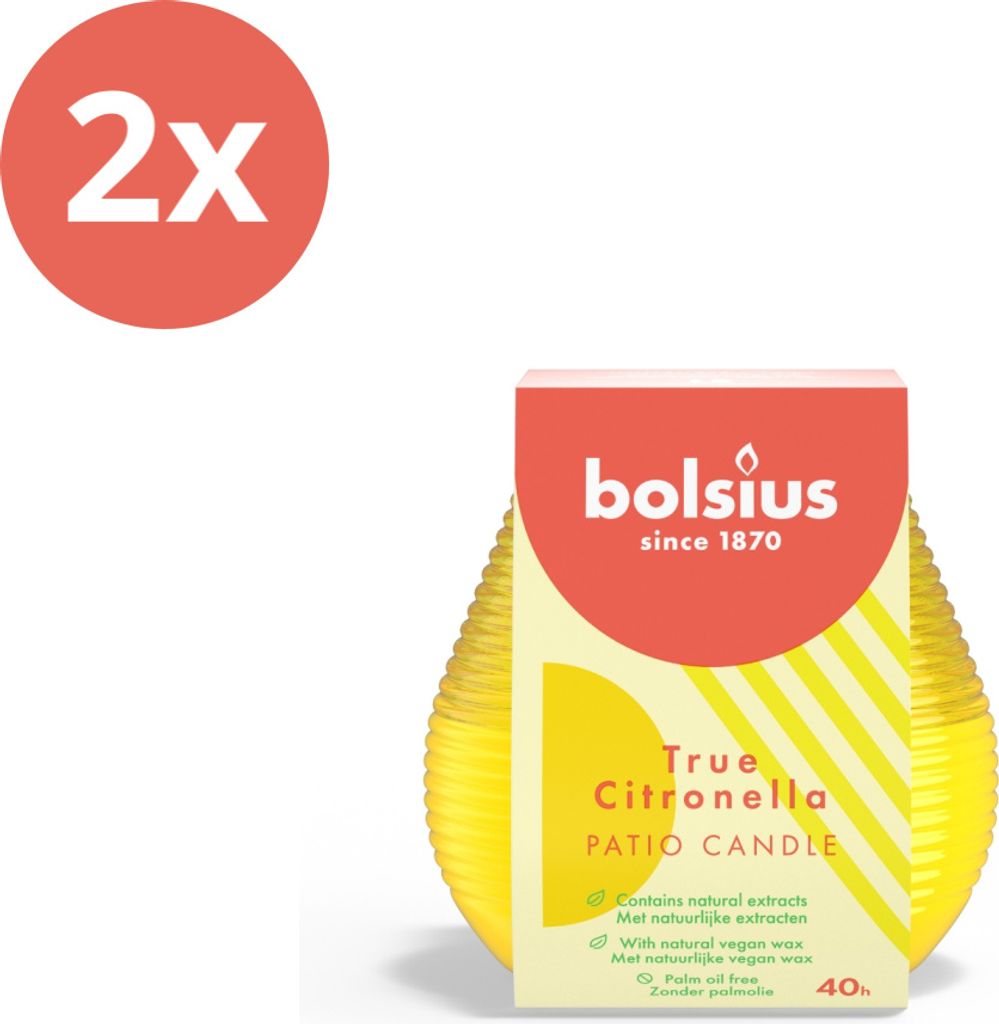 Bolsius - True Citronella - Terrassenkerze - Gelb - Vorteilspack - 2 Stücke