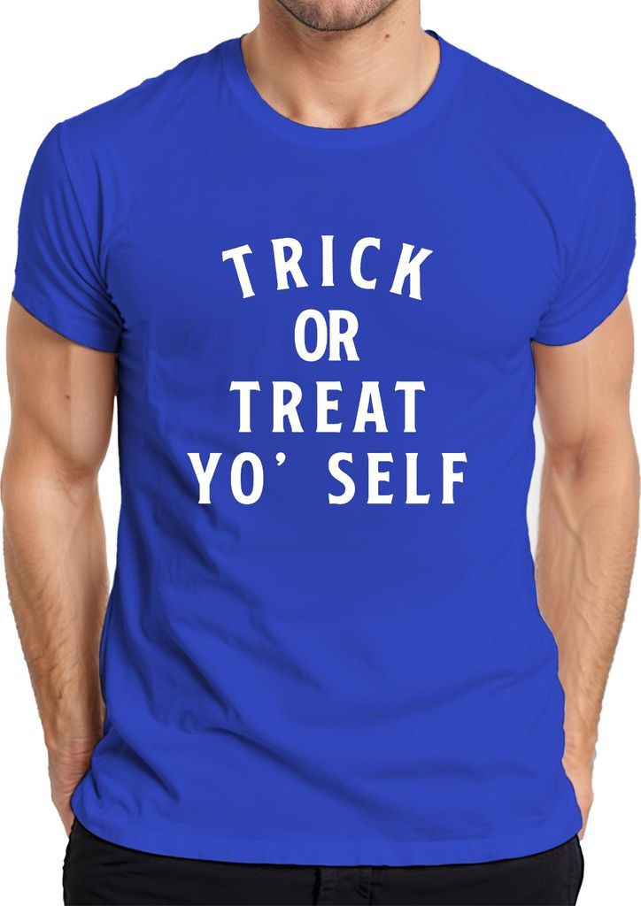 TRICK OR TREAT YO' SELF Halloween Spruch Lustig Geschenk Party Herren T-Shirt, Blau, M
