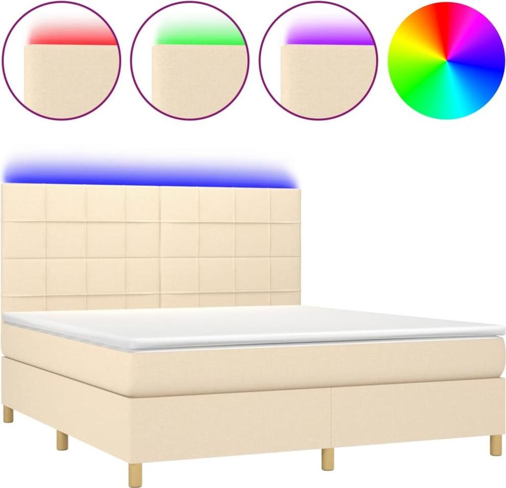 vidaXL Boxspringbett mit Matratze & LED Creme 160x200 cm Stoff