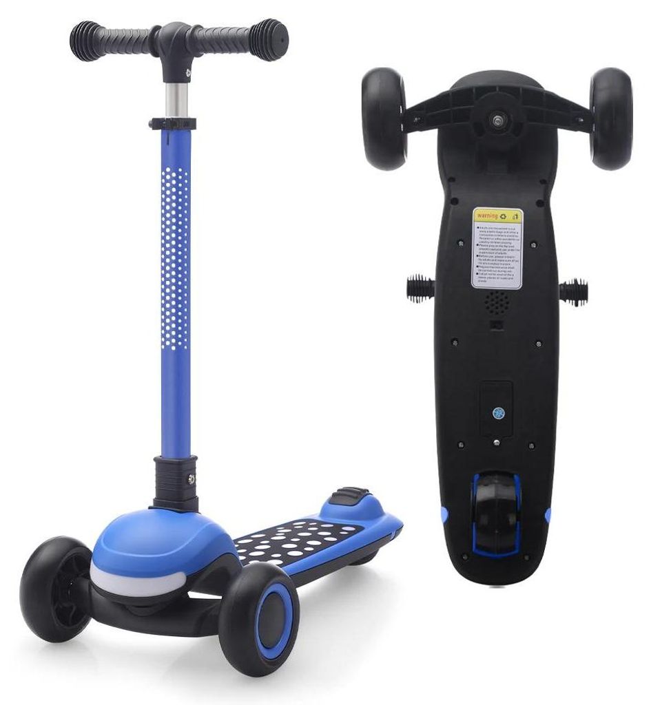Kinderroller - YLT-819 3-rädriger Tretroller - 4-fach Höhenverstellbar - LED-Leuchträder - Hinterradbremse - Metallrahmen - Für 3–6 Jahre - Blau