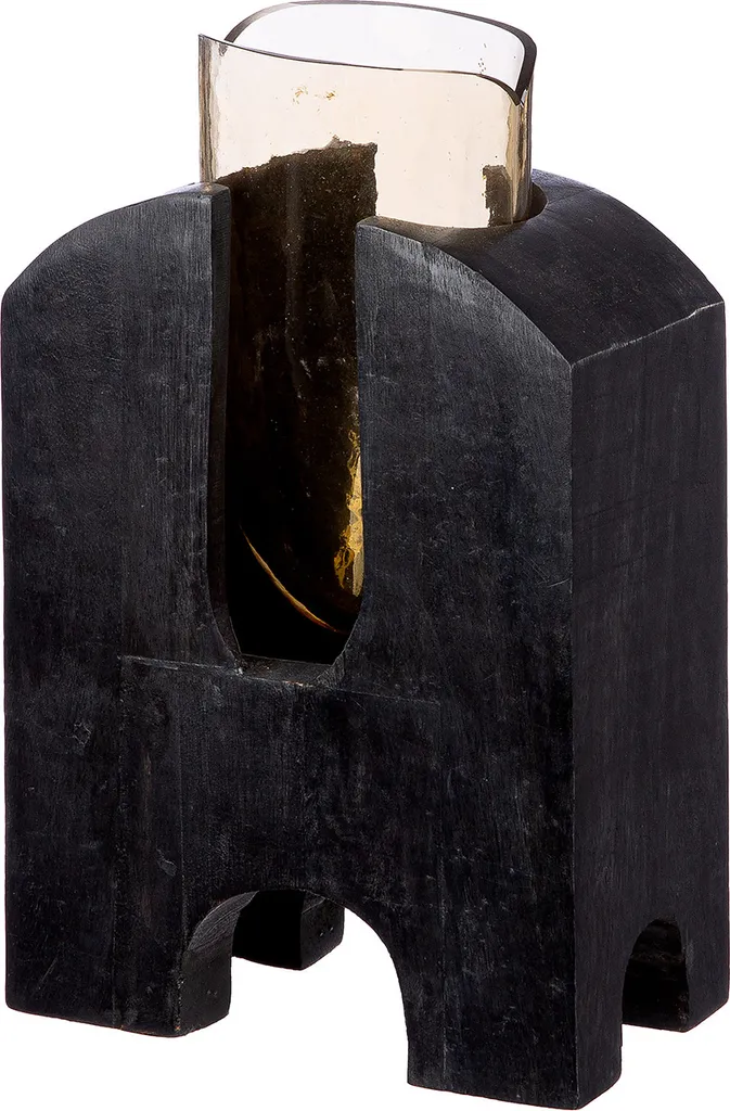 Vase stable bois noir et verre Gilde Madero pour bouquet moderne 28