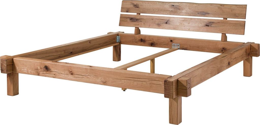 MASSIVMOEBEL24 Balkenbett Zerreiche 200x200 natur geölt JANGALI #723