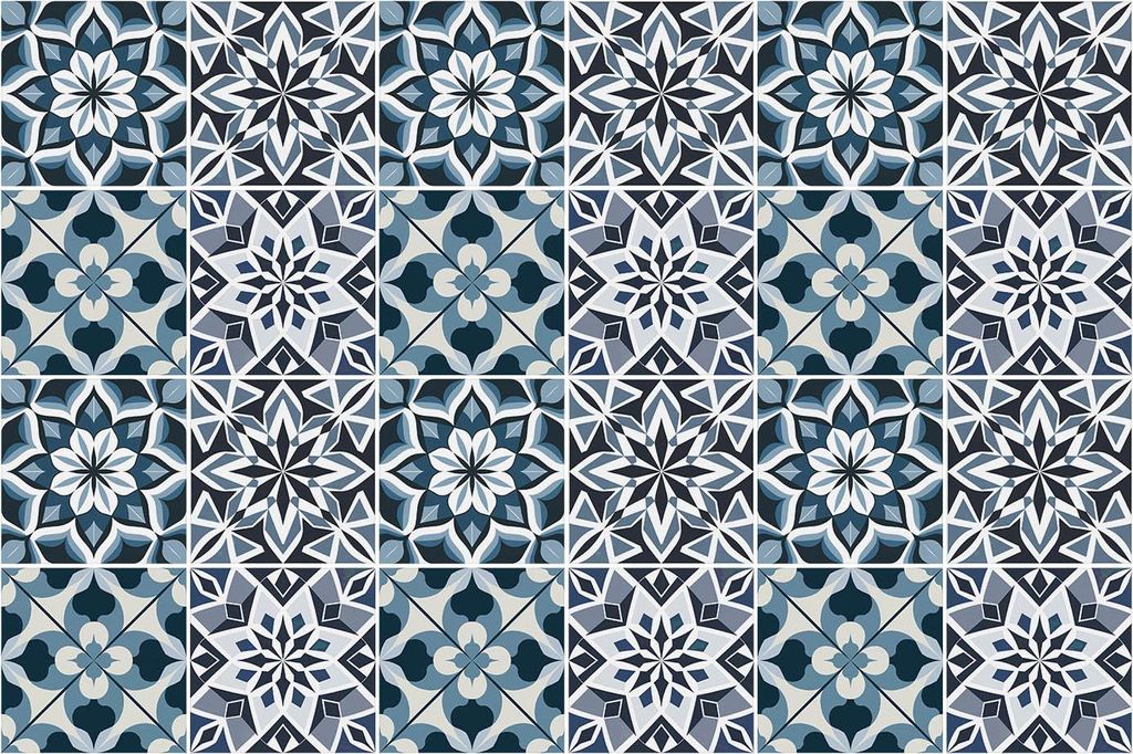 Fliesenaufkleber 15x15 cm – 24 Stück – Selbstklebend – Wasserfest – Pflegeleicht – Hitzebeständig – Für Küche & Bad – Florale Geo...
