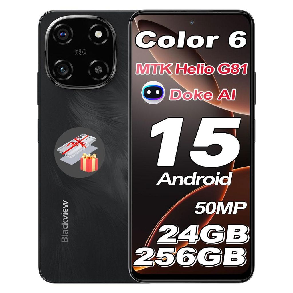 Blackview Color 6 Handy 24GB+256GB/2TBTF,MTK G81/6,67“/Super PD 50MP, Android 15 Smartphone ohne vertrag, 5000mAh,18W,Dual SIM,Fingerabdruck, Fac...
