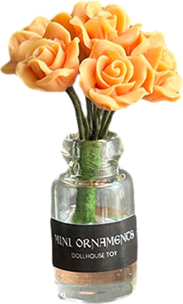 1/12 Skala Miniatur Rose Tulip Blumen Set für Dollhouse Kitchen Esszimmer Dekor Realistische Kinderfefe -Gartenzubehör-Orange
