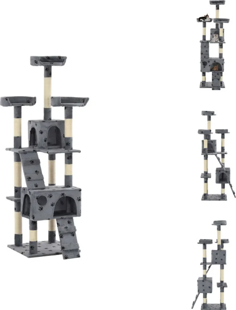 Grand arbre à chat gris 170 cm avec griffoirs en sisal et motif pattes