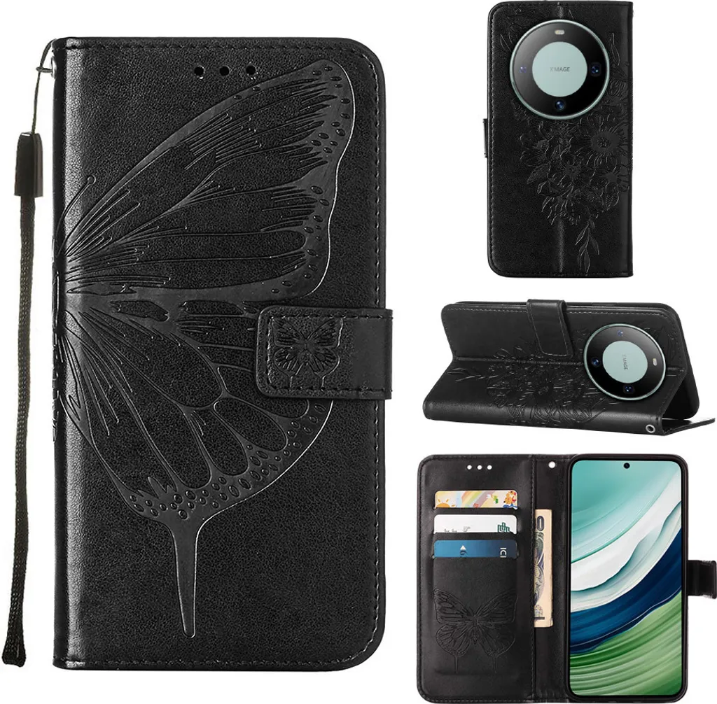 Protezione Totale Huawei Mate 60 - Cover Anti-urto in Pelle Farfalla