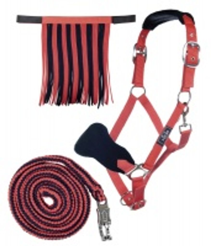 HKM Halfter mit Strick Panik & Fliegenfransen, Farbe:4039 mokka/milky pink, Größe:Vollblut