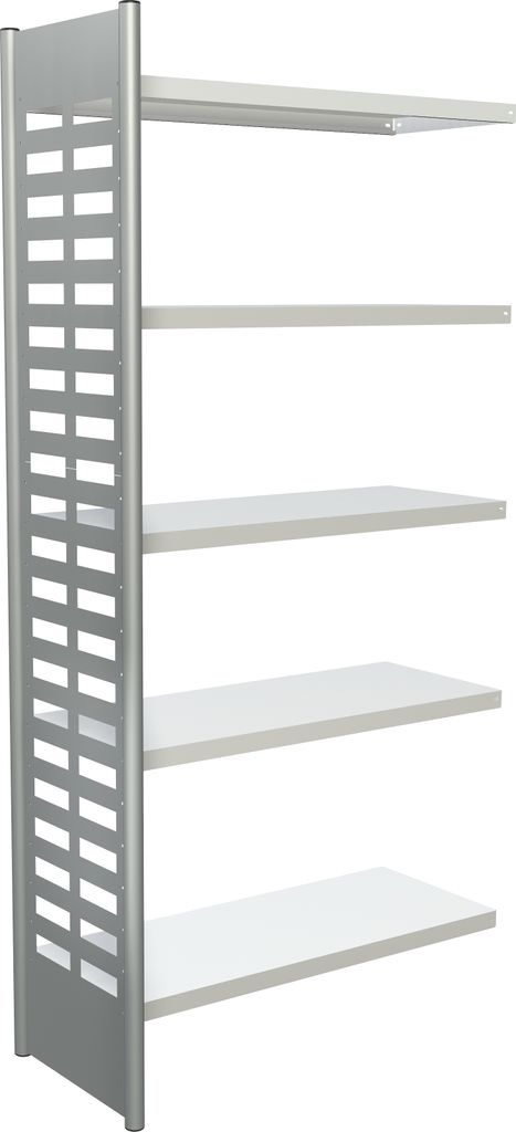 Büroregal, BxTxH 1000x500x2200 mm, 5 Böden, alusilber/lichtgrau, OHNE Abschlussrahmen