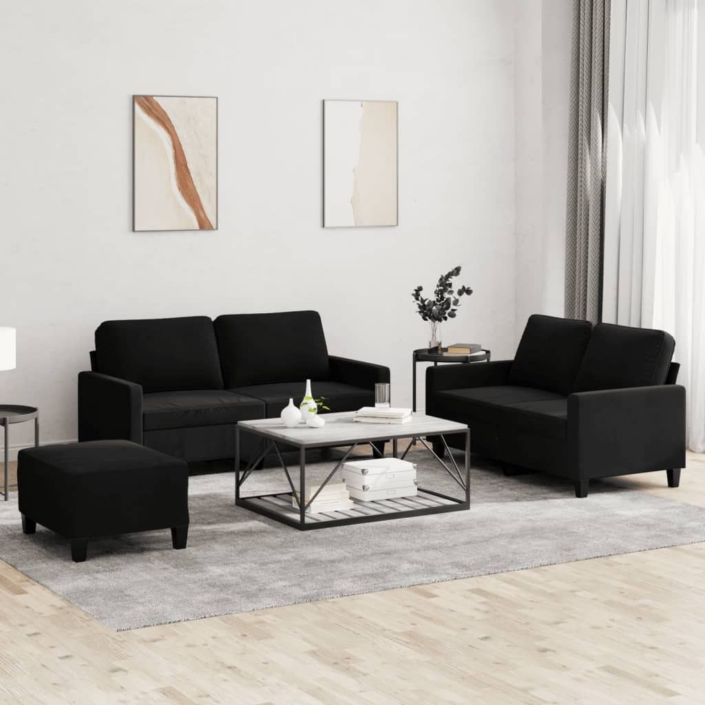 Maison Exclusive - 3-tlg. Sofagarnitur mit Kissen Schwarz Samt