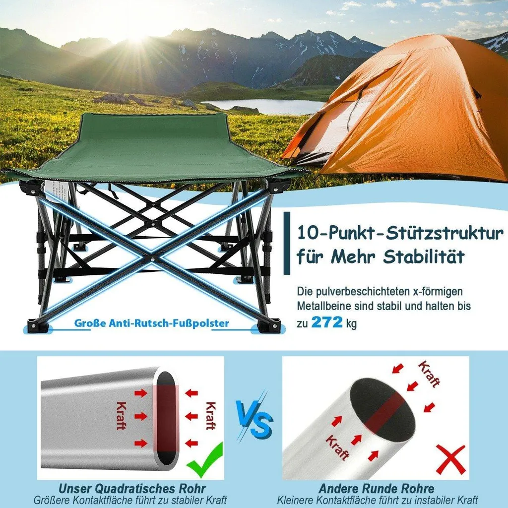 Lit de camping anti-mal de dos 190x70x54 cm pliable vert stable - 4