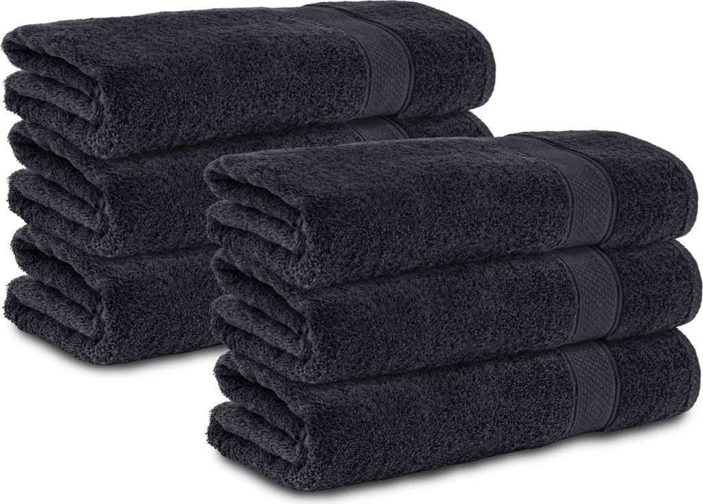 Komfortec 6er Handtücher 50x100 cm Set aus 100% Baumwolle, 470g/m², Frottee, Weich, Schwarz
