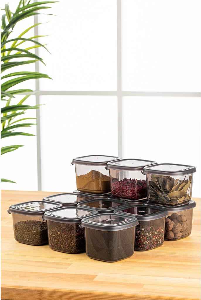 Hermia Concept, BNMPEGYAS12-5, Aufbewahrungsbox-Set (12-teilig), 100 % KUNSTSTOFF, Anthrazit, 10 x 10 x 9,5 cm