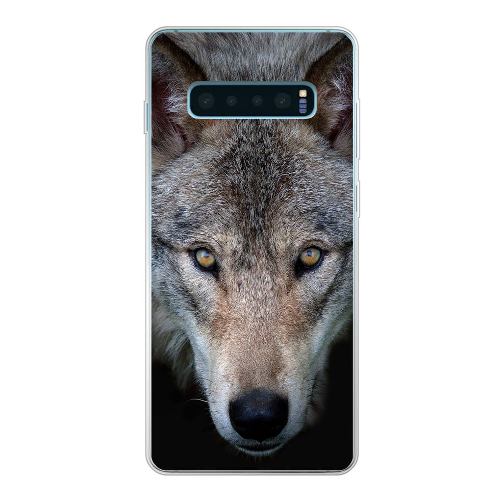 MuchoWow Handyhülle Schutzhülle Hülle für Samsung Galaxy S10 Lite Wolf - Porträt - Schwarz Silikon Softcase Handy Hülle - Schutz