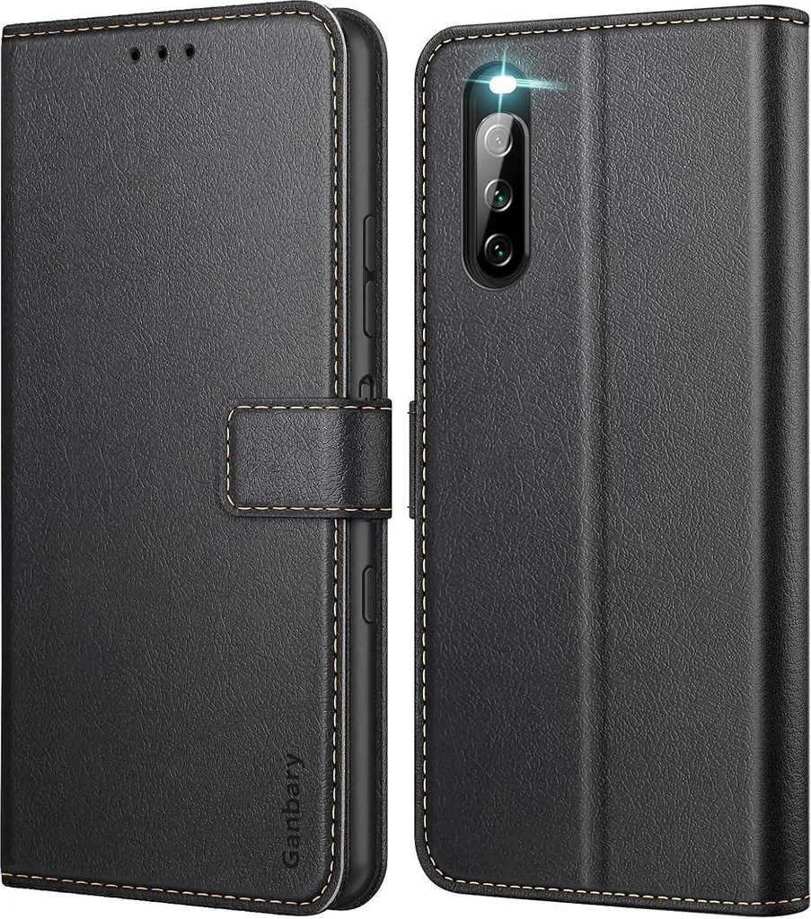 Étui Portefeuille Sony Xperia 10 III en Cuir Noir avec Rabat Intégré