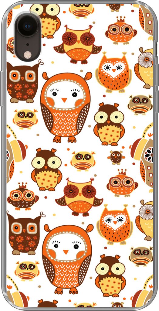 MuchoWow Handyhülle Schutzhülle Hülle für Telefoonhoesje iPhone XR Mädchen - Eule - Orange - Muster - Mädchen - Kind - Kinder Silikon Softc...