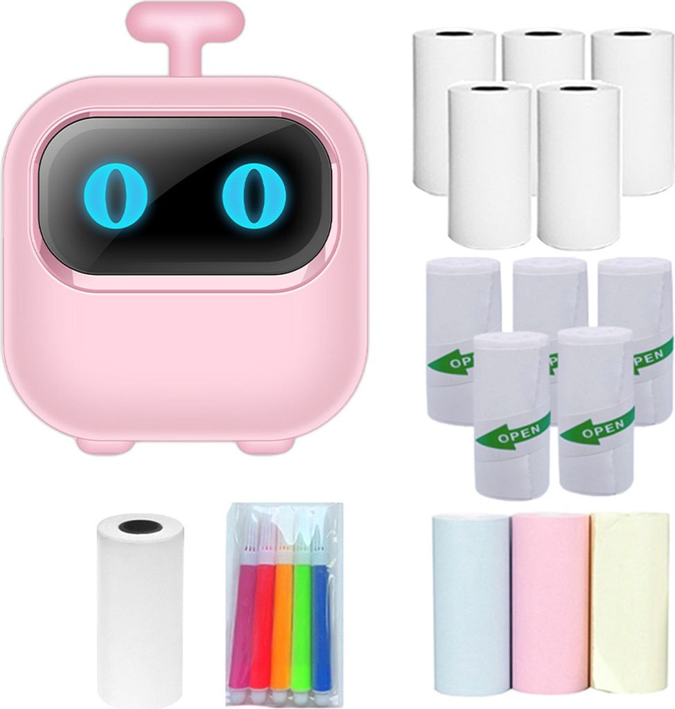 Mini-Thermodrucker,Sofortfotodrucker,Etikettendrucker,BT-Kabellos, kompatibel mit Android/iOS,mit 9 Papierrollen(57x26mm),5 Etikettenrollen &5 Markern