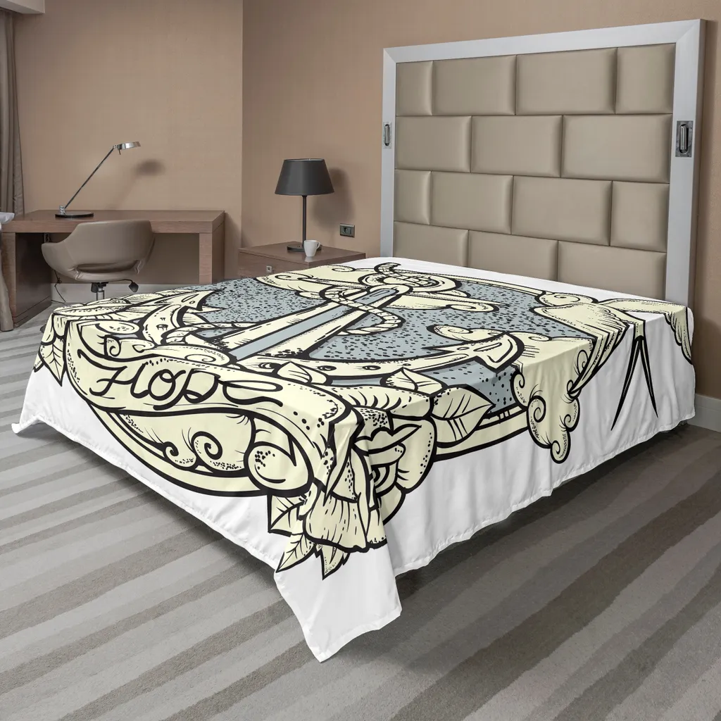 Drap de Lit Douceur Durable Gris sans Froissage Motif Ancre 244x205cm