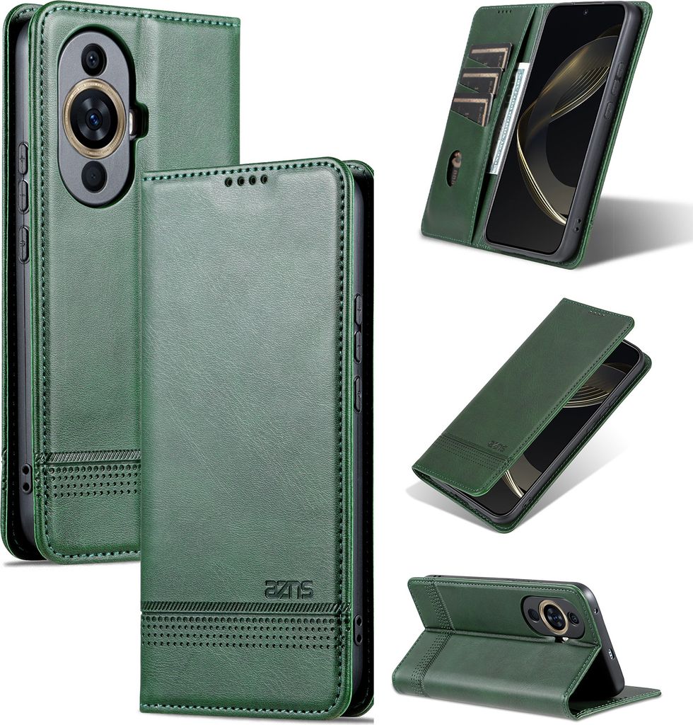 Leder Hülle für Huawei Nova 11, Klapphüllen Brieftasche Magnetverschluss Ständer Schutzhülle Grün