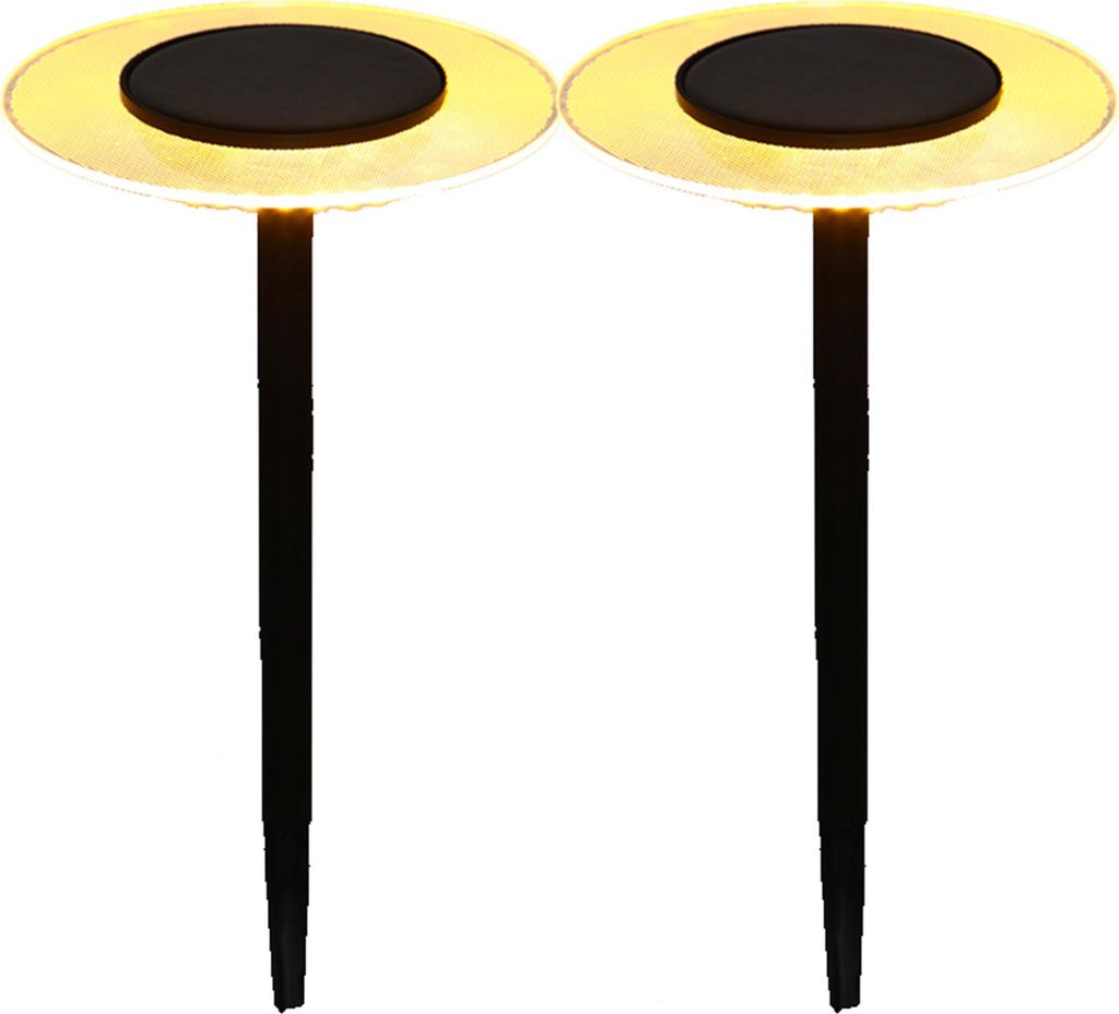 2 UFO-Solar-Erdspießleuchten – H 35 cm – warmweiße LEDs Produktbild 