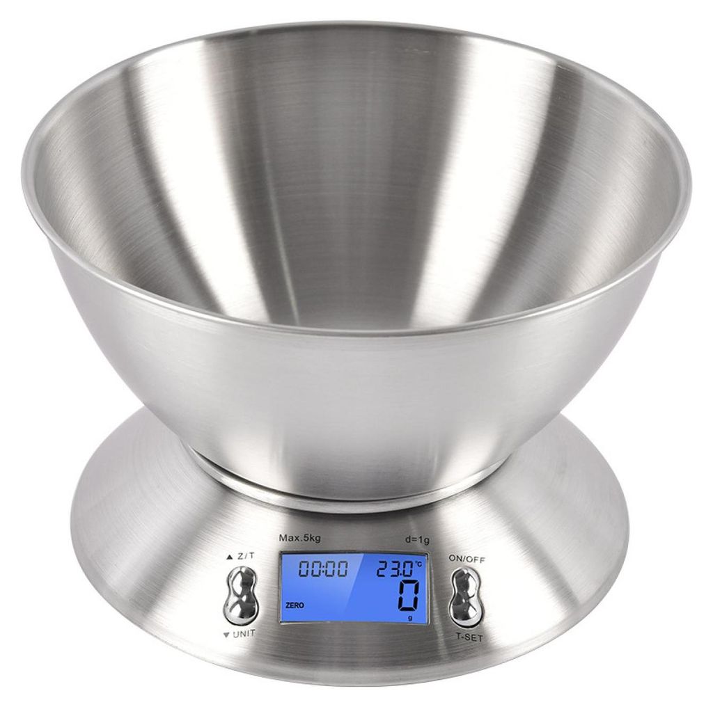 Zimilo Edelstahl Küchenwaage mit Schüssel, 5kg/1g Präzision, Digitale Waage mit LCD, Tara Funktion, Auto Abschaltung, Backen & Kochen