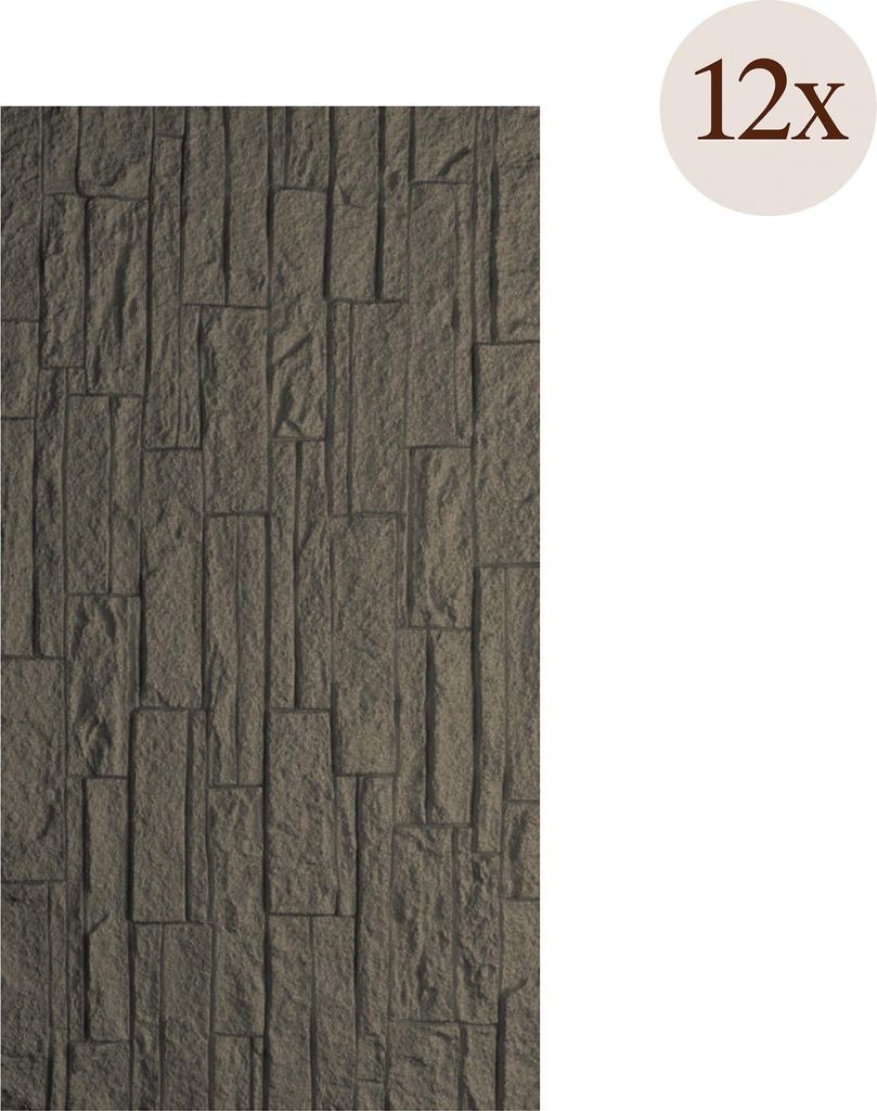 Dmora Dekopaneel Torriana 60x2,5 cm Schiefergrau, Set aus 12, Leicht zu schneiden, Einfache Montage, Realistische Textur
