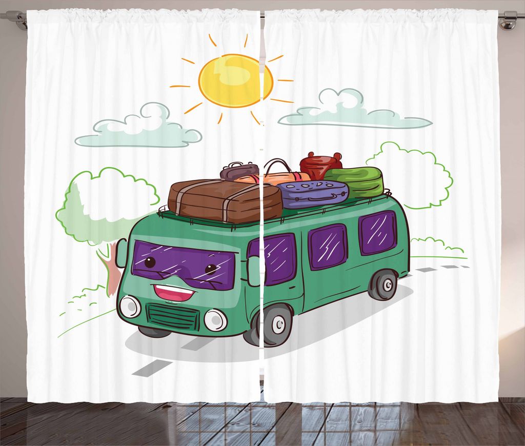 ABAKUHAUS Wohnmobil Rustikaler Gardine, Bus Gefüllt mit Gepäck, Schlafzimmer Kräuselband Vorhang mit Schlaufen und Haken, 280 x 245 cm, Mehrfarbig
