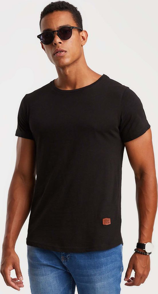 Leif Nelson Rundhals Herren T-Shirt Rundhals LN-8331, Schwarz / XXL